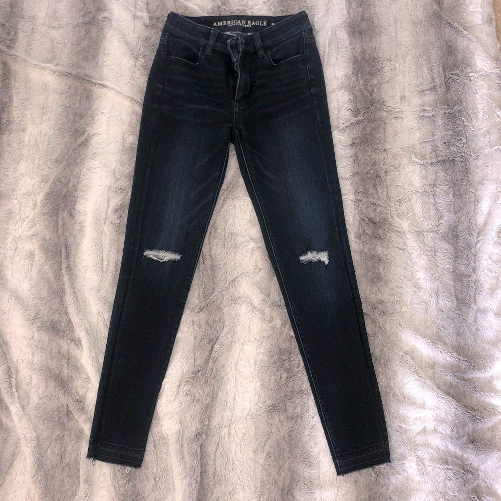 Dark Wash Minimal Distress Skinny Jeans - American Eagle